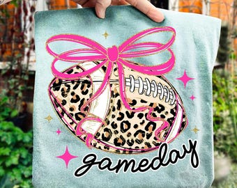 Coquette Football Png, Leopard Football PNG, Fall Football Shirt Png, Football Bow Shirt Png, Football Mom Png, Game Day Sublimation, Preppy