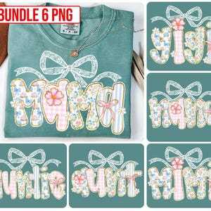 K&ouml;nnte beinhalten: Ein Set mit sechs digitalen Stickmustern mit floralen Mustern und den W&ouml;rtern "Mama", "Auntie", "Mimi" und "Gigi". Die Designs sind perfekt, um personalisierte Geschenke zu kreieren oder Ihren Bastelprojekten einen Hauch von Verspieltheit zu verleihen.