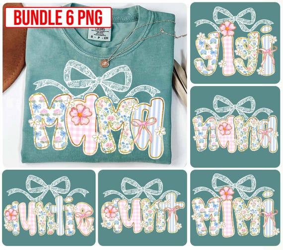 Floral Mom PNG Bundle - Mama Gigi Mimi Nani Auntie Aunt Sublimation Design for Mother's Day Shirt, Digital Download Clipart