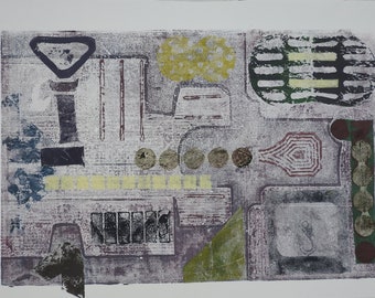 The Village Green - Collagraph Print