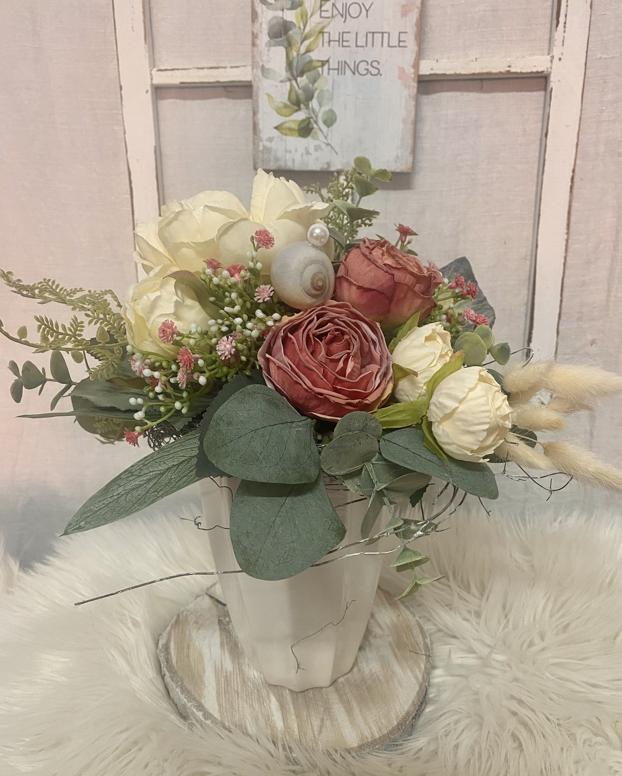 BLOSMON Kunstblumen Rosenstrauß – 24 Köpfe, Champagner & Rosa, 6 Stück, Für Hochzeit & Deko
