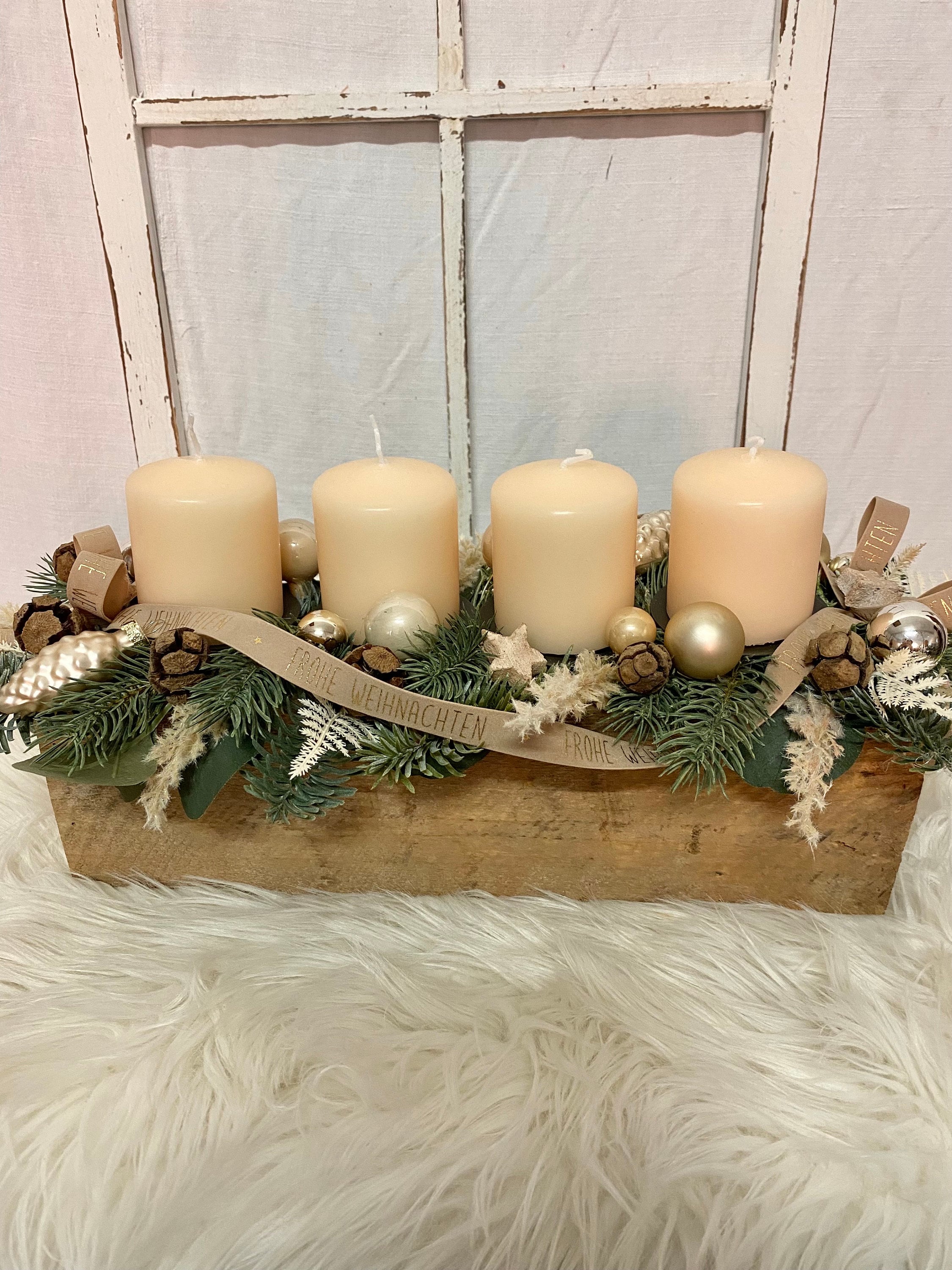 Adventskranz länglich Holztablett 4 Kerzen Weihnachtsdeko Nr. 750