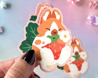 Strawberry Bunny Glossy Vinyl Sticker