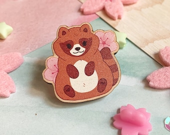 Tanuki Sakura Pal Wooden Pin