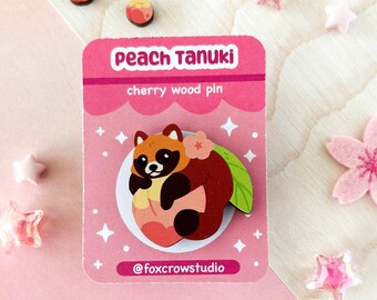 Peach Tanuki Pin and Magnet
