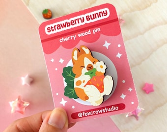 Strawberry Bunny Pin and Magnet