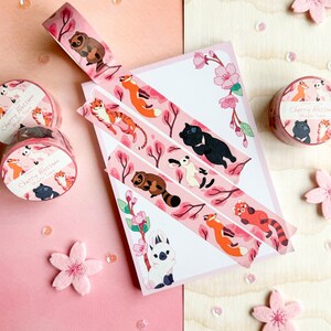 Cinta washi con animales de flor de cerezo