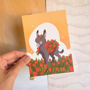 Carte postale tulipe âne