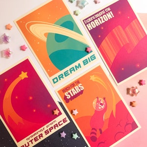 Vintage Space Travel Postkarten Set