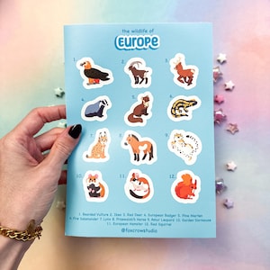 Europäische Tiere Matte Vinyl-Sticker Bogen