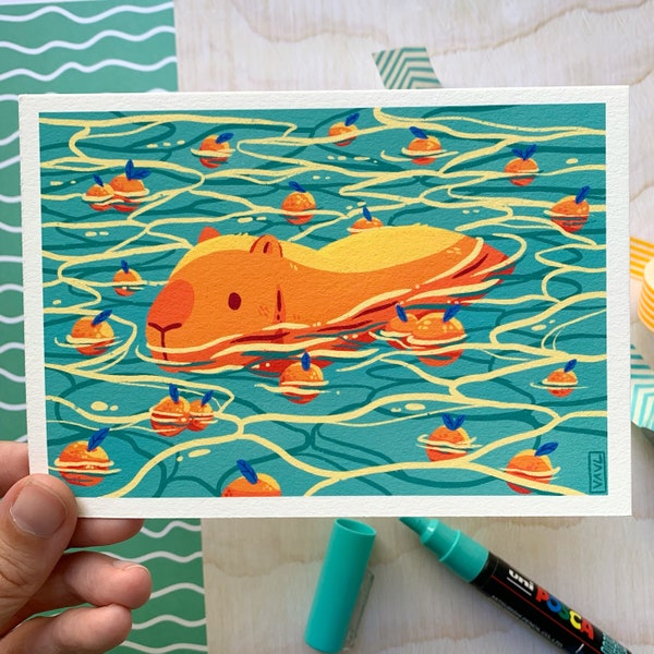Swimming Capybara Print