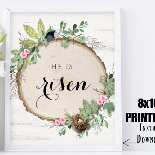 Alleluia He is Risen Printable Wall Art Spring Floral Wreath - Etsy