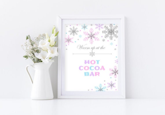 Winter Wonderland Hot CHocolate Cocoa Sign Snowflake Winter Onederland Party Pink Silver Purple Blue printable decor INSTANT DOWNLOAD A02 Il_570xn