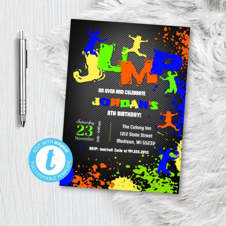 Jump Birthday Party Invitation Boy Sky Zone Jump Zone - Etsy