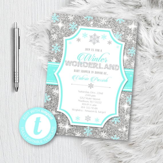 blue and silver baby shower invitations