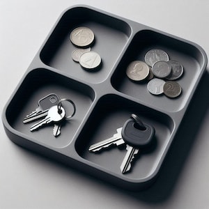 Modern Rectangular Key Tray with Four Equal Compartments – Sleek & Functional