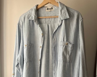 Y2K Linen Blue Button Up | Breezy Summer Shirt