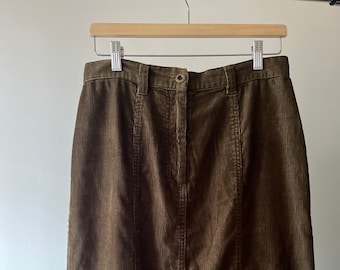 1990s Corduroy Maxi Skirt | Vintage Green Cargo Skirt