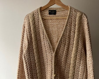 1980s Soft Beige Cardigan | Vintage Grandpa Sweater