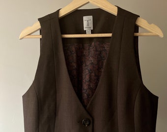 1990s Brown Vest | Vintage Women's Suit Waistcoat