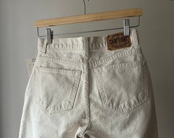 1990s High Rise Cream Jorts | Vintage Neutral Jean Shorts