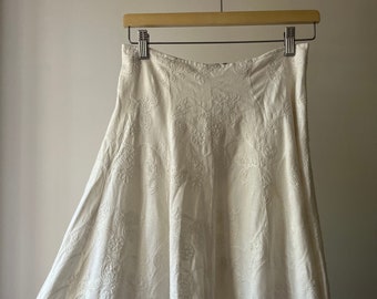 Y2K Embroidered Cotton White Skirt | Vintage Flowy Eyelet Skirt