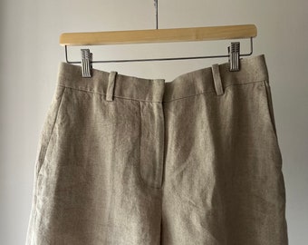 1990s Linen Shorts | Vintage Minimal Beige Shorts