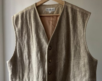 1990s Neutral Linen Vest | Vintage Boxy Light Vest