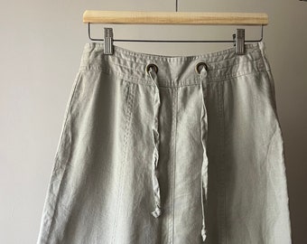 Y2K Linen Midi Skirt | Vintage Drawstring Flowy Skirt