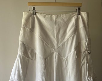 1990s White Cargo Skirt | Vintage Cotton Midi Skirt