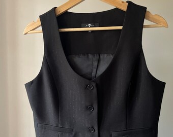 Y2K Black Cropped Vest Top | Vintage Sleeveless Waistcoat