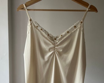 1990s Cream Camisole with Beaded Flowers | Vintage Tank Top