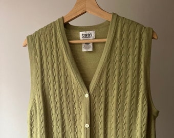 1990s Green Wool Cable knit Sweater Vest