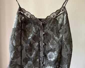 1990s Sheer Floral Crop Top | Vintage Lace Camisole