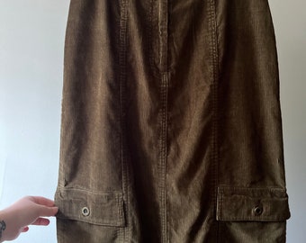 Jaren '90 Corduroy maxirok | Vintage groene cargorok