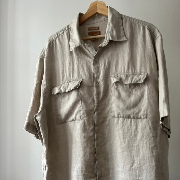 Y2K Breezy Linen Short Sleeve Button Up | Vintage Minimal Shirt