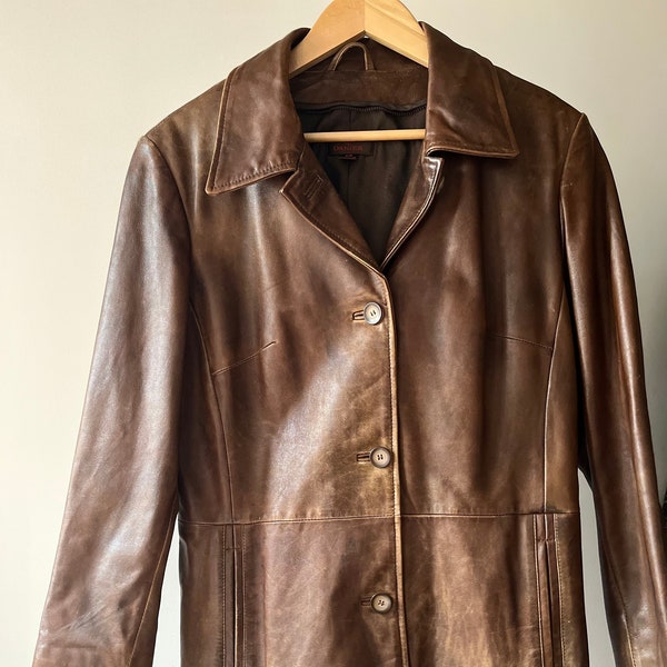 1990s Beautiful Danier Leather Coat | Vintage Worn Brown Leather Jacket