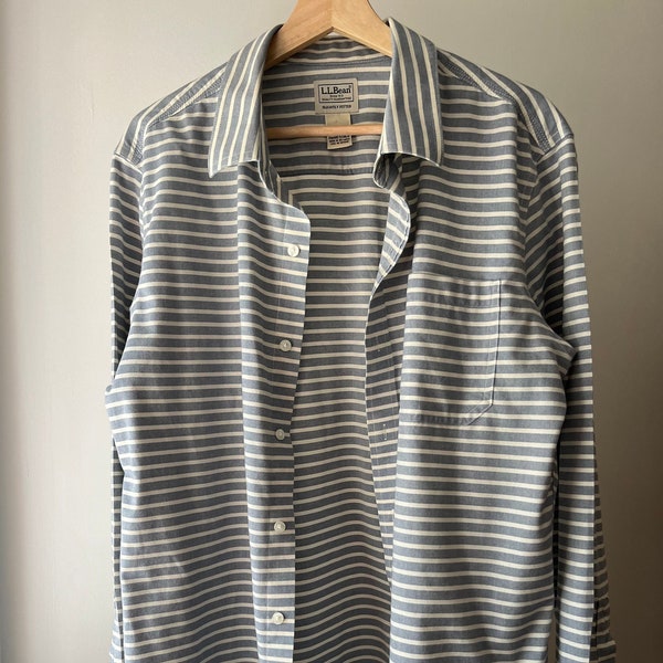 L.L. Bean Soft Cotton Summer Button Up | Vintage Striped Shirt