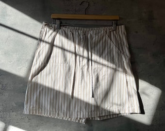 Y2K Neutral Striped Skort | Vintage Drawstring Mini Skirt/Shorts