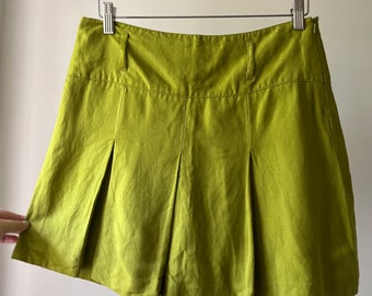 Y2K Linen Pleated Mini Skirt | Vintage Green Skirt