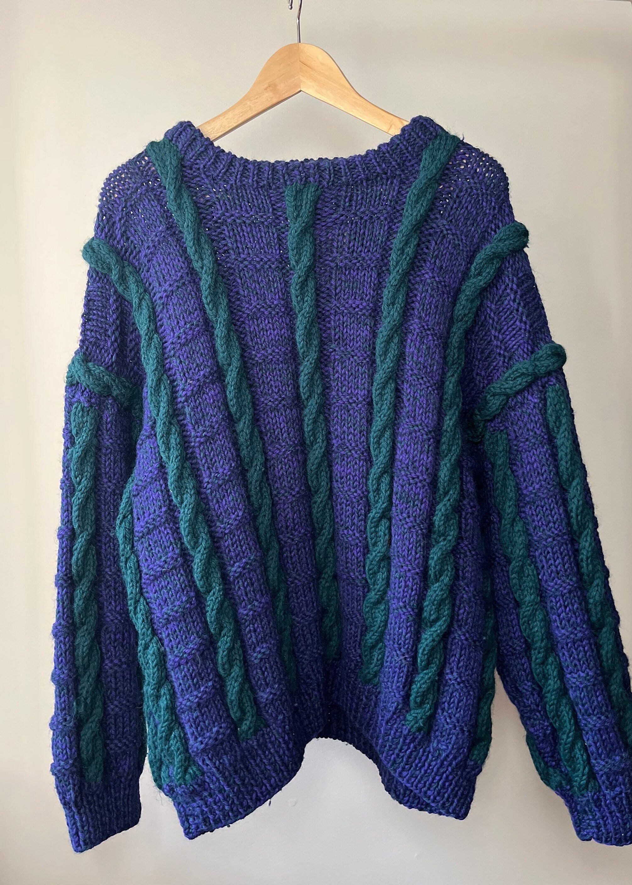 Maglione di lana pesante irlandese vintage grosso fatto a mano in