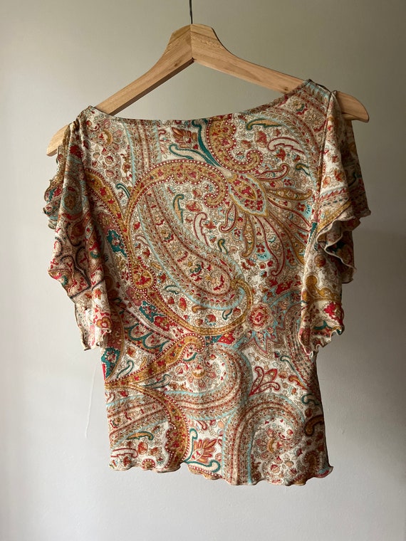 Y2K Paisley Butterfly Sleeve Top | Vintage Wrap T… - image 2