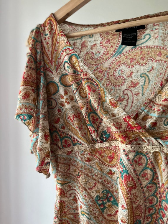 Y2K Paisley Butterfly Sleeve Top | Vintage Wrap T… - image 5