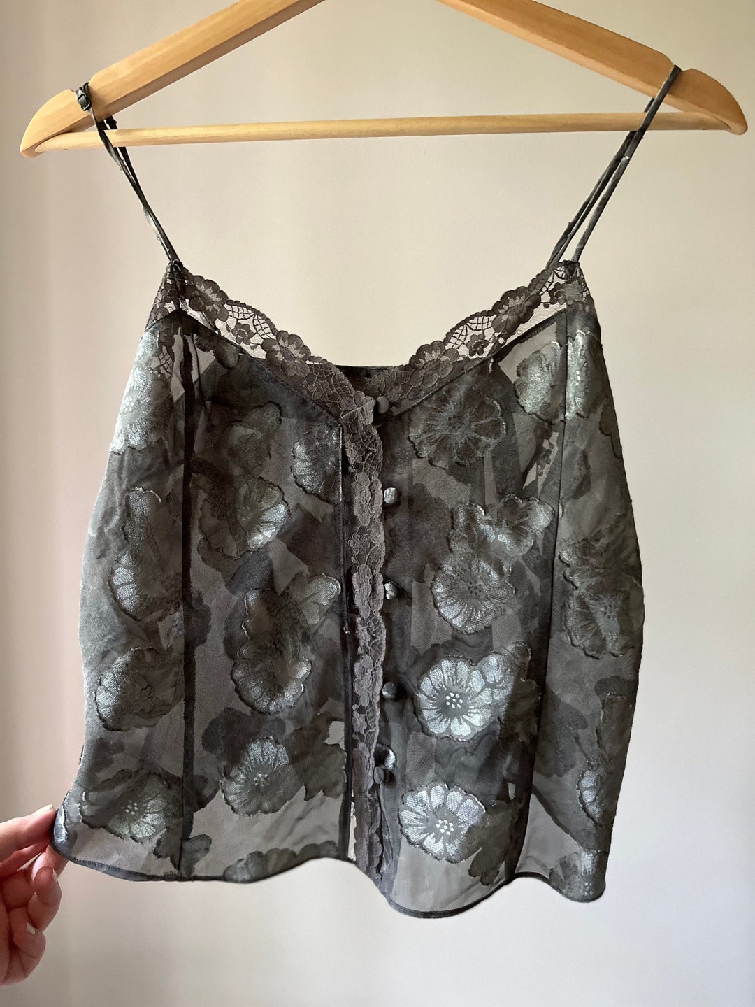 90s Eggplant Sheer Floral Camisole (L)