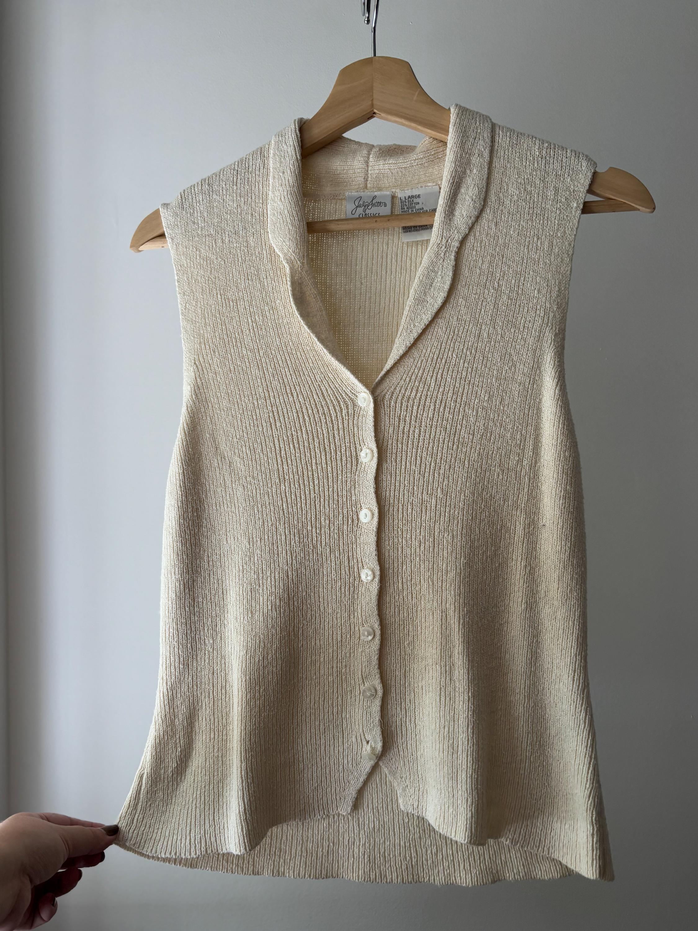 1990s Silk and Cotton Tank Top | Vintage Cream Knit Vest