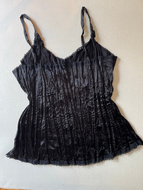 1990s Black Crinkle Top | Vintage Satin Camisole - image 4