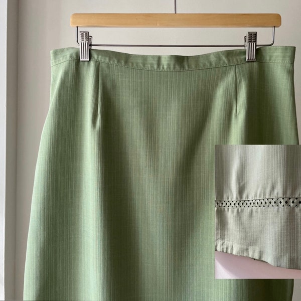 1990s Sage Maxi Skirt | 34" waist | Vintage Eyelet Hem Skirt