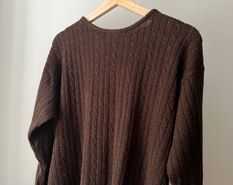 1990s Minimal Brown Cable Knit Long Sleeve | Vintage Neutral Sweater