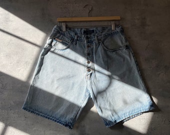 Jorts avec mouche boutonnée des années 1990 | Short en jean délavé clair