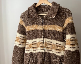 1970s Heavy Wool Zip- Up Sweater | Vintage Neutral Jumper
